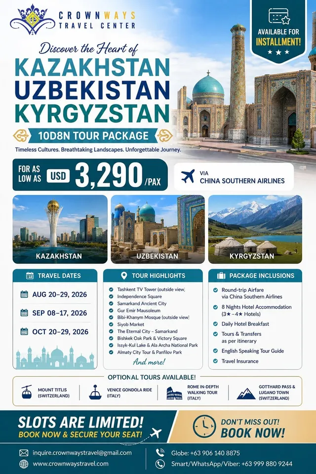 Kazakhstan · Uzbekistan · Kyrgyzstan Tour poster — Kazakhstan, Uzbekistan & Kyrgyzstan