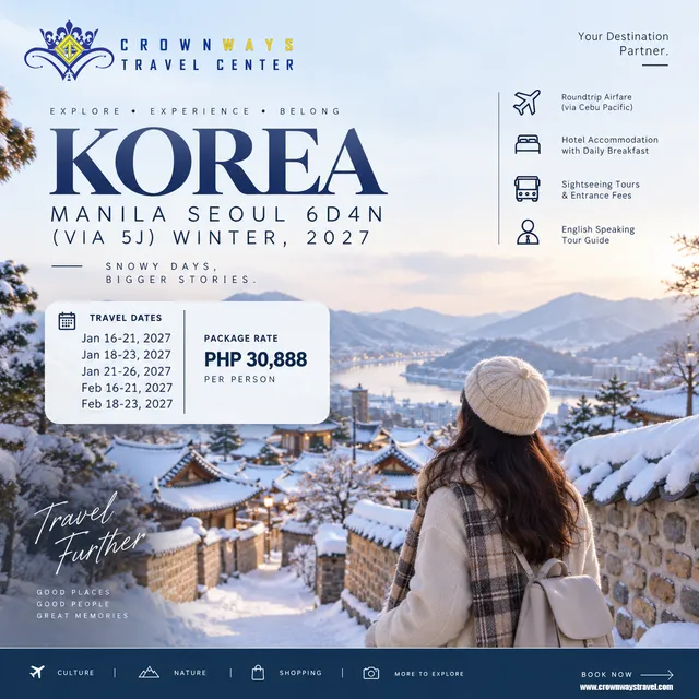 Manila to Seoul 6D4N winter tour package poster via Cebu Pacific — Seoul, South Korea