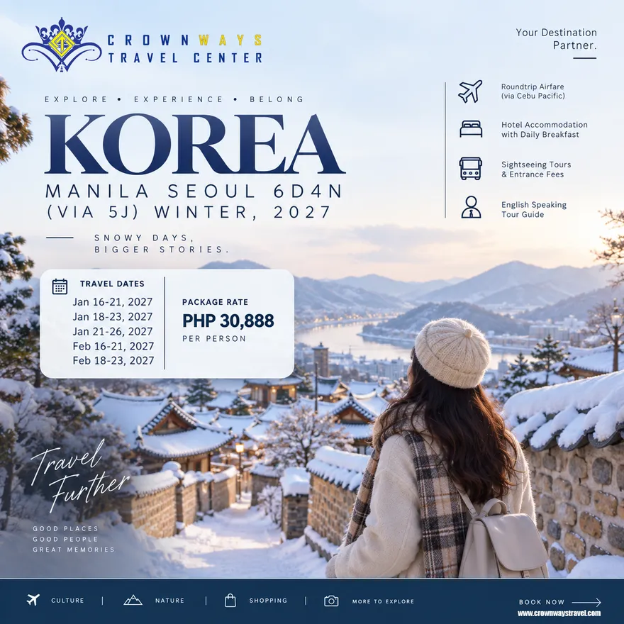 Manila to Seoul 6D4N winter tour package poster via Cebu Pacific — Seoul, South Korea